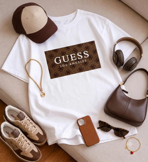 تیشرت باکسی دخترانه چاپی طرح GUESS جنس نخ پنبه خنک تابستانی